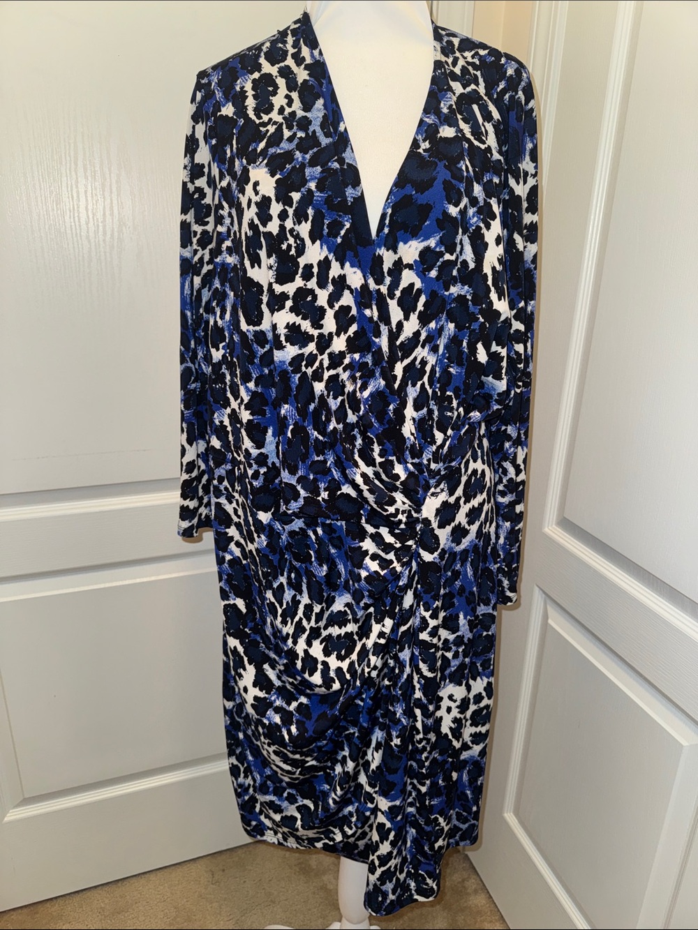 Jaclyn Smith Blue/Black Animal Print Wrap-Style Long Sleeve Dress - Women’s 2XL
